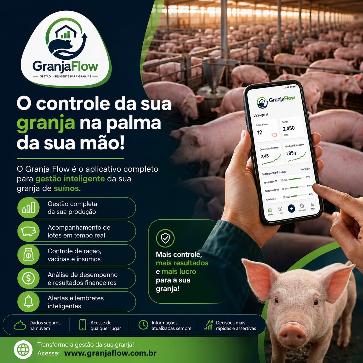 GranjaFlow Gestão sendo utilizado no ambiente de uma granja de suínos